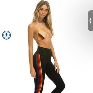 Aviator Nation 5 Stripe Rainbow Leggings - Black - L - NWT